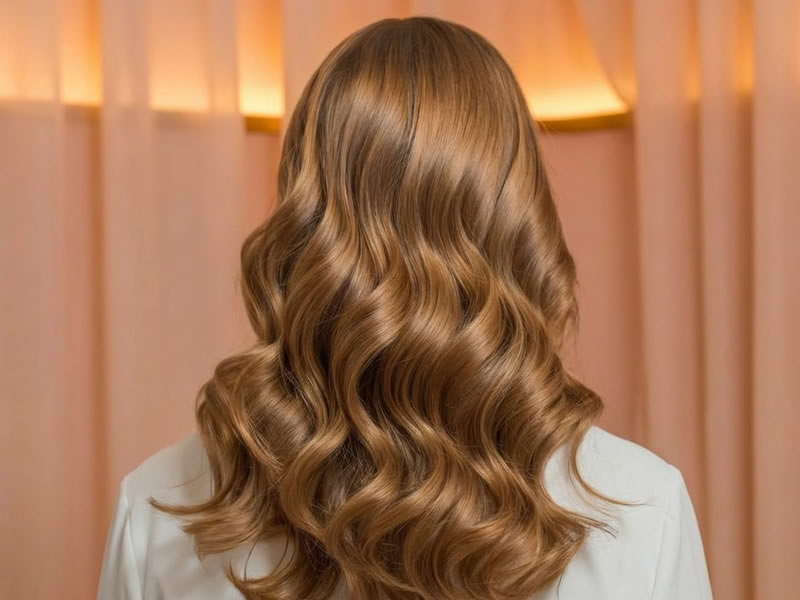 Piega perfetta capelli lunghi: vista posteriore di una donna con capelli mossi e lucenti. Segreti per una piega perfetta.